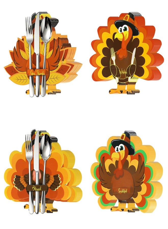 Yewfold 36 PCS Thanksgiving Cutlery Holder Thanksgiving Dinner Table Decor Set Silverware Utensil Holder for Party Supplies Friendsgiving Party Decorations (Turkey) - Image 1